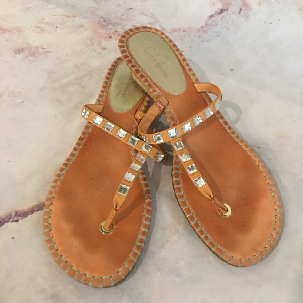 Cole Haan Orange Leather Crystal Trimmed Sandals